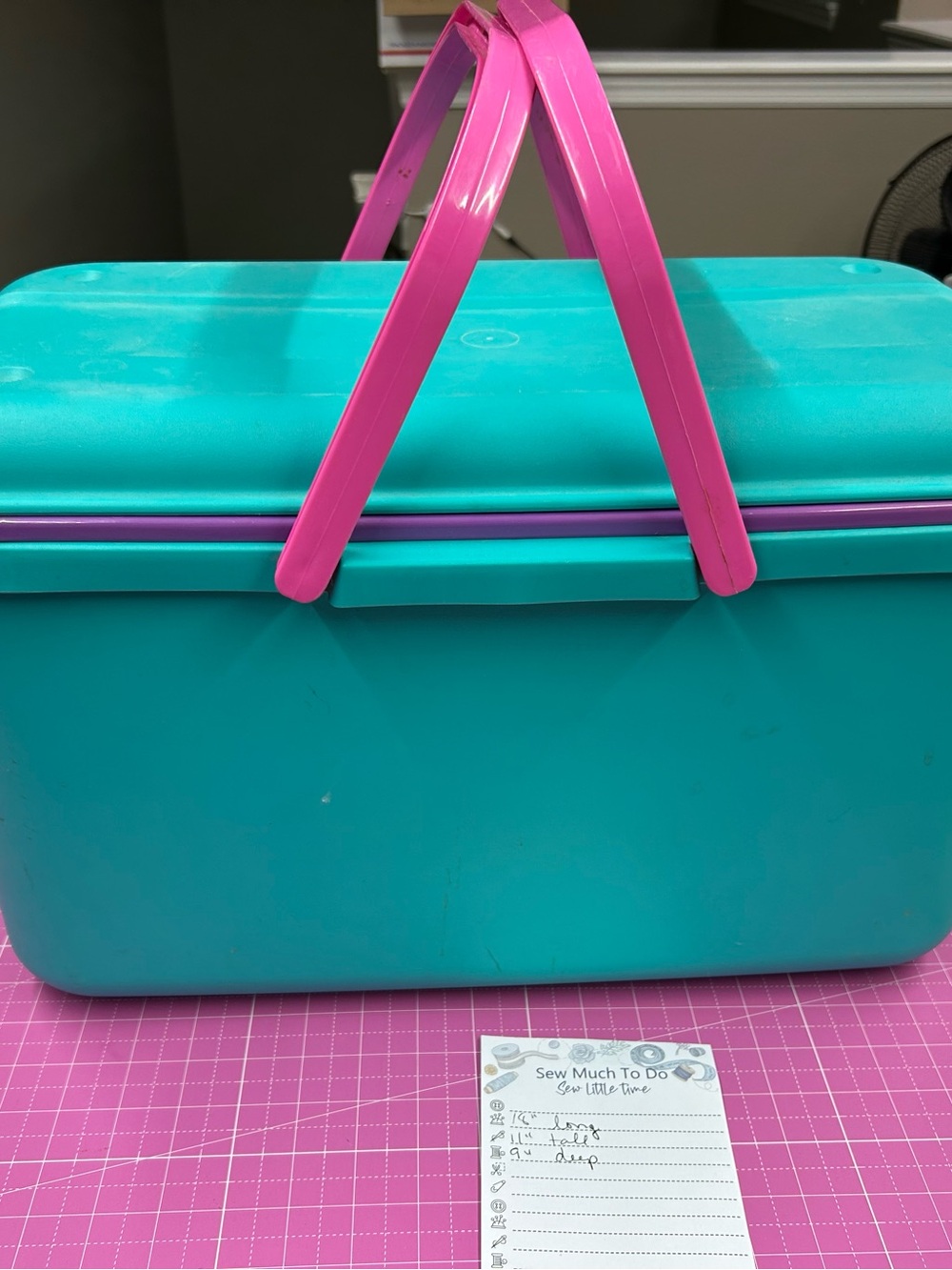 Teal & Hot Pink Plastic Craft Tote with Dual Handles